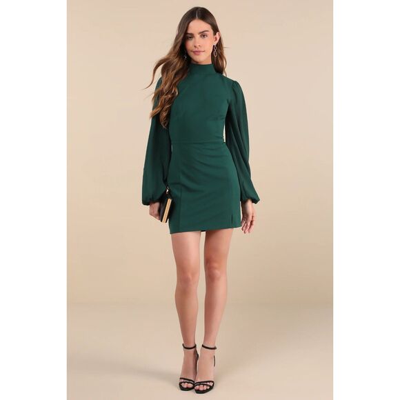 NWT Lulus Exceptionally Flirty Green Long Sleeve Backless Mini Dress - Size L - Picture 3 of 10